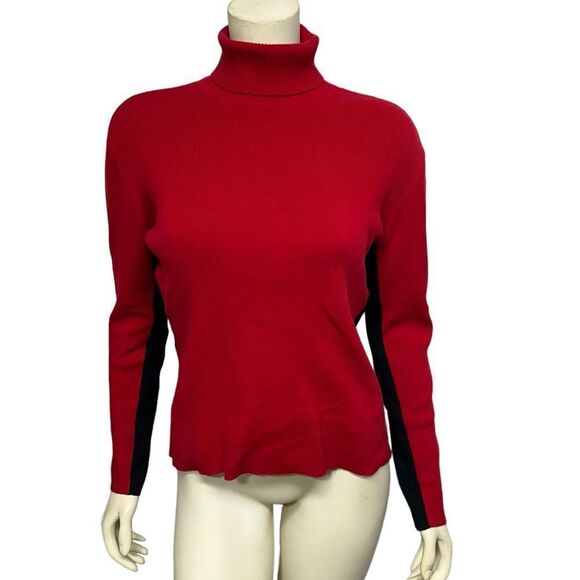 Casual Corner Red Turtleneck Black stripes on side size Medium stretch comfy - Picture 1 of 7